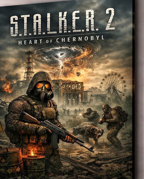 Картина Сталкер з протигазом зброєю та аномалією - Stalker 2 - 40х60 см