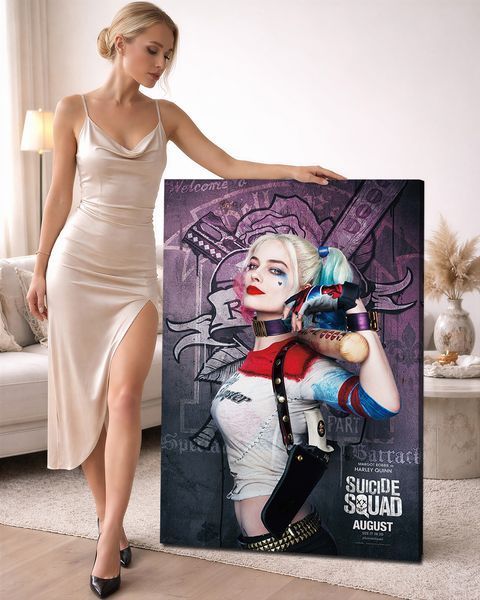 Картина с Харли Квинн с суперзлодейкой DC с бейсбольной битой на графическом фоне - &laquo;Бунтарка Харли&raquo; - 40х60 см