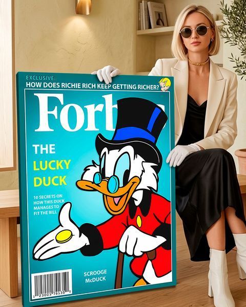 Картина зі Скруджем Макдаком та грошима в офіс - &laquo;Lucky Duck Forbes&raquo; - 30х40 см