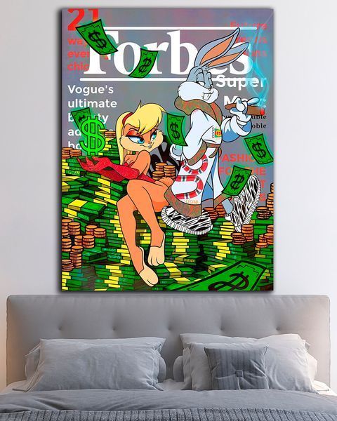 Поп арт картина на полотні для офісу "Bugs Bunny Forbes" 90х120 см