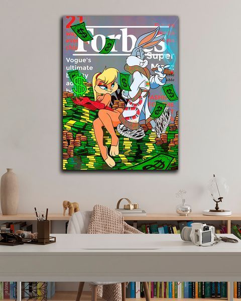 Поп арт картина на полотні для офісу "Bugs Bunny Forbes" 90х120 см