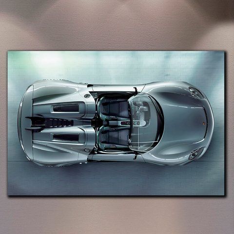 Картина з машиною Porsche Колір Срібла - Автомобільний декор для кабінету та дому - 100х150 см