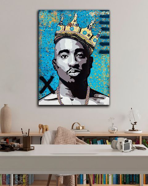 Картина с рэп исполнителем - 2PAC KING - 30х40 см