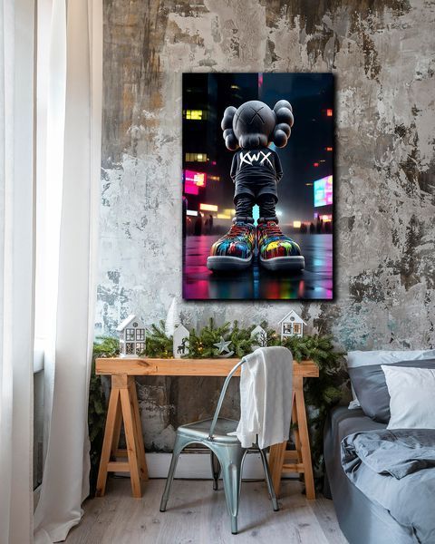Картина на холсте - KAWS Цветные шаги декор для офиса и кабинета - 40х60 см