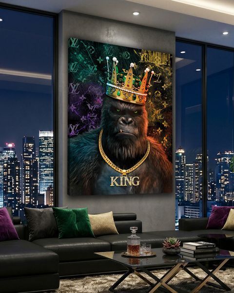 Картина горилла на холсте - Современный декор в кабинет и гостиную - &laquo;King&raquo; - 30х40 см