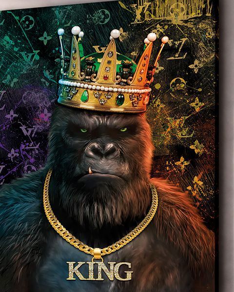 Картина горилла на холсте - Современный декор в кабинет и гостиную - &laquo;King&raquo; - 30х40 см