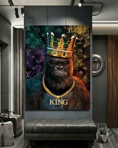 Картина горилла на холсте - Современный декор в кабинет и гостиную - &laquo;King&raquo; - 30х40 см