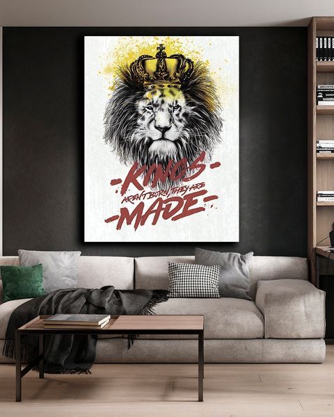 Мотивационная картина Лев в короне в офис - Lion Kings Made - 30х40 см