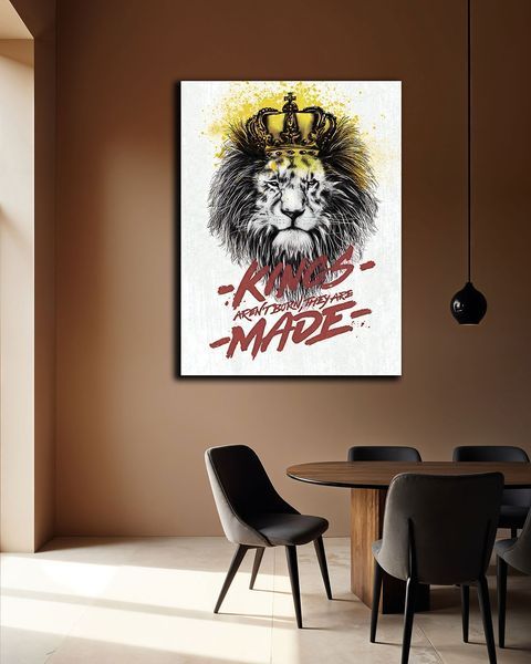 Мотивационная картина Лев в короне в офис - Lion Kings Made - 30х40 см