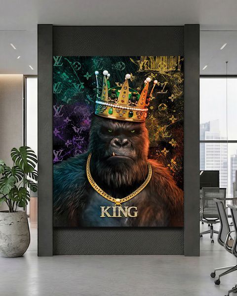 Картина горилла на холсте - Современный декор в кабинет и гостиную - &laquo;King&raquo; - 30х40 см