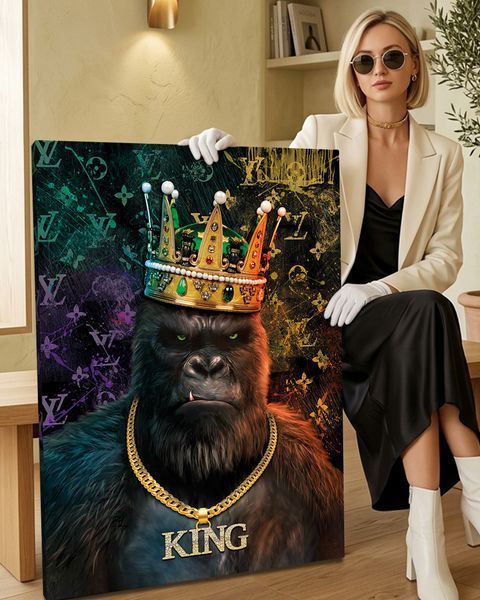Картина горилла на холсте - Современный декор в кабинет и гостиную - &laquo;King&raquo; - 30х40 см