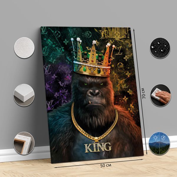 Картина горилла на холсте - Современный декор в кабинет и гостиную - &laquo;King&raquo; - 30х40 см