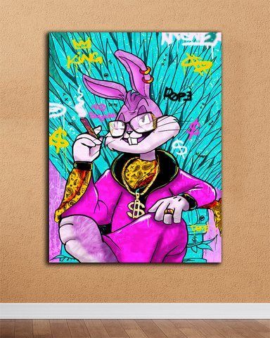 Поп арт картина на холсте для современного интерьера "Bugs Bunny Dope" 50х70 см
