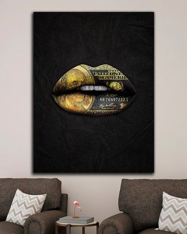 Картина з губами для офісу - Gold Dollar Lips - 60х80 см