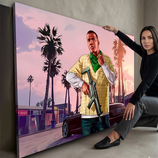 Картина на холсте с персонажем видеоигры с оружием - &laquo;Grand Theft Auto V&raquo; - 30х40 см
