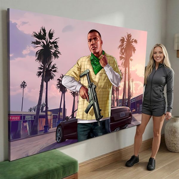 Картина на холсте с персонажем видеоигры с оружием - &laquo;Grand Theft Auto V&raquo; - 30х40 см