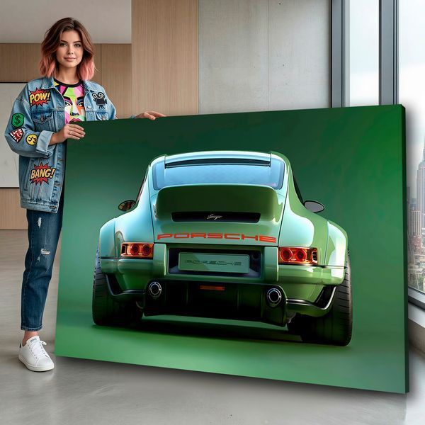 Картина з машиною Porsche Green Power - Автомобільний декор на полотні - 40х60 см
