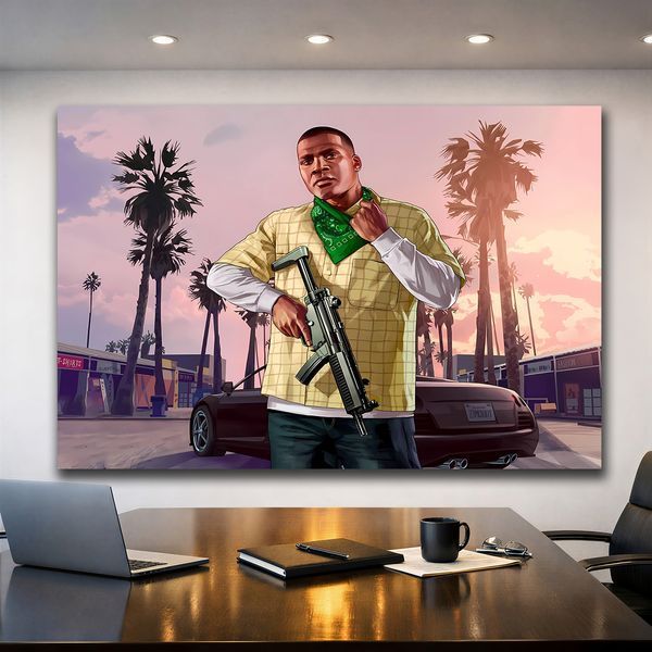 Картина на холсте с персонажем видеоигры с оружием - &laquo;Grand Theft Auto V&raquo; - 30х40 см