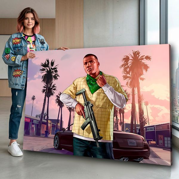 Картина на холсте с персонажем видеоигры с оружием - &laquo;Grand Theft Auto V&raquo; - 30х40 см