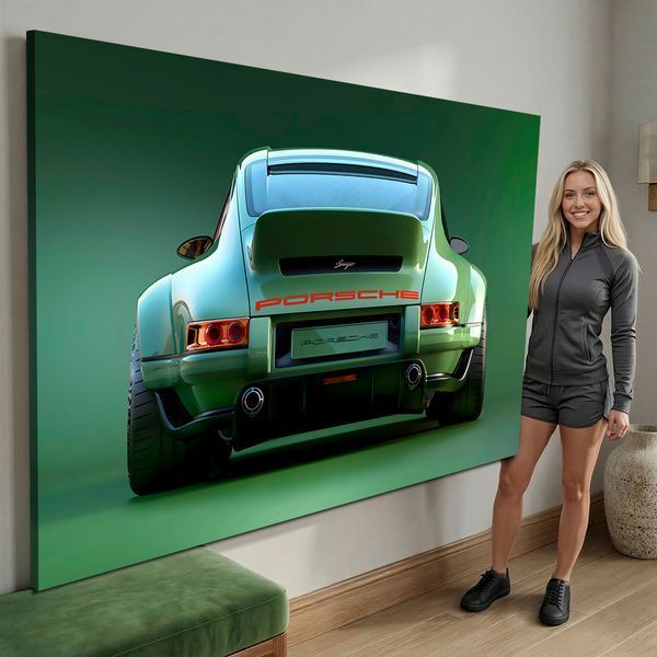 Картина з машиною Porsche Green Power - Автомобільний декор на полотні - 40х60 см