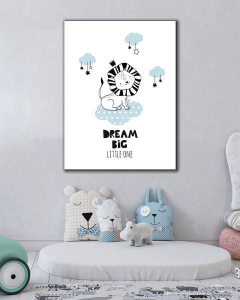 Картина в дитячу кімнату Lion Big Dream - Миле левеня декор на полотні - 100х130 см