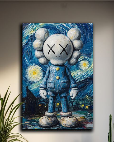 Картина на холсте KAWS Звездная ночь для гостиной и кабинета - 40х60 см