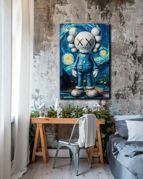 Картина на холсте KAWS Звездная ночь для гостиной и кабинета - 40х60 см