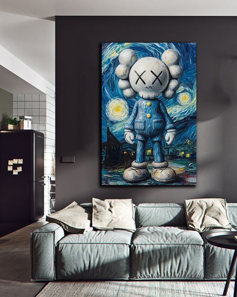 Картина на холсте KAWS Звездная ночь для гостиной и кабинета - 40х60 см