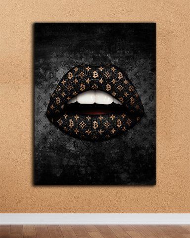 Картина с губами для офиса - black lips bitcoin - 50х70 см