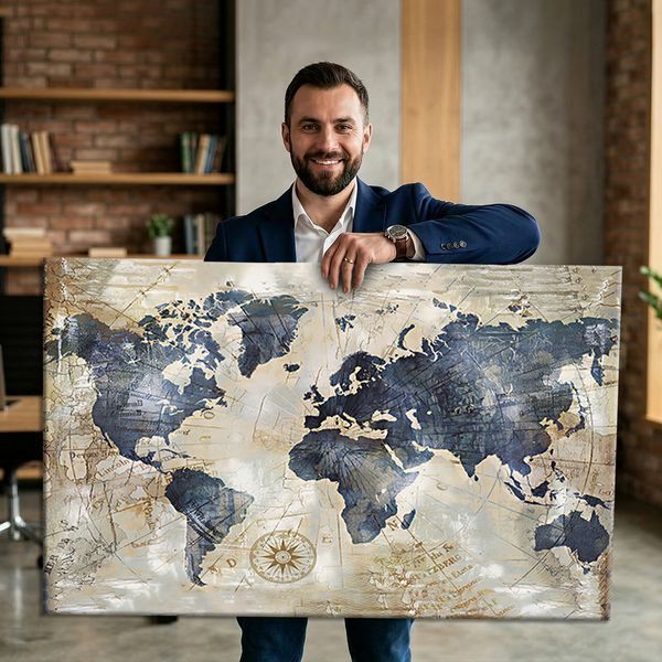 Картина на холсте с картой мира - &laquo;Platinum World Map&raquo; - 30х40 см