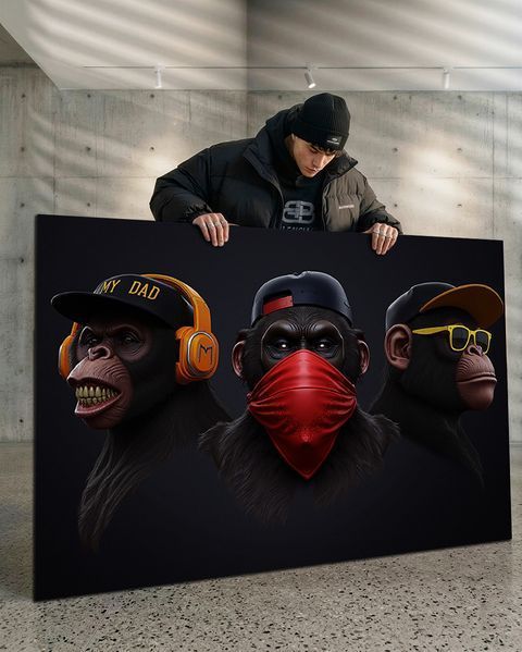 Интерьерная три горилла - MONKEY GANG 2.0 для офиса и лаунж-зон - 40х60 см