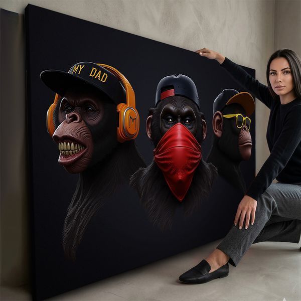 Интерьерная три горилла - MONKEY GANG 2.0 для офиса и лаунж-зон - 40х60 см