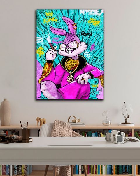 Поп арт картина на холсте для современного интерьера "Bugs Bunny Dope" 90х120 см