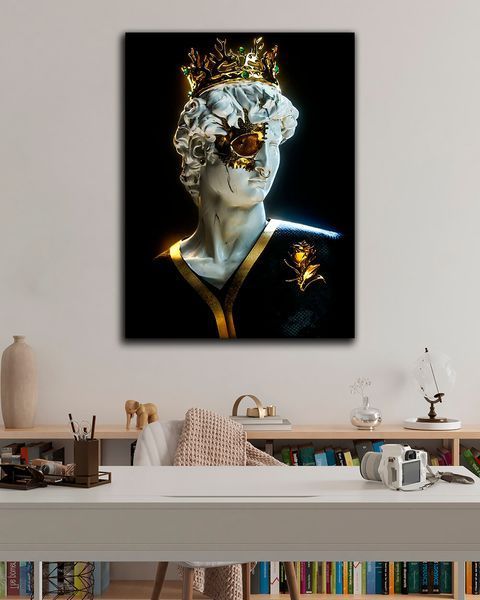 Картина в золотых тонах на холсте для современного интерьера "Golden David" 30х40 см
