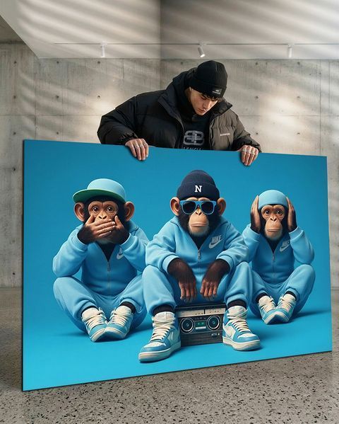 Интерьерная картина три обезьяны &laquo;GANGSTER MONKEY 2.0&raquo; - для офиса - 40х60 см