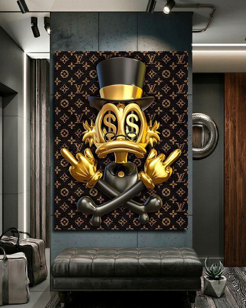 Картина Скрудж Макдак черно-золотая на холсте - Scrooge Black Gold - 30х40 см