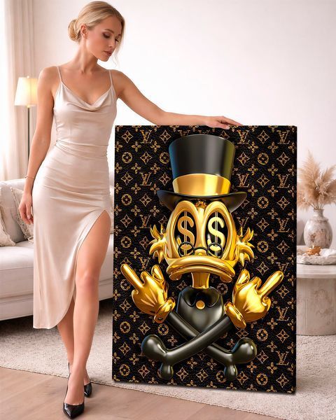 Картина Скрудж Макдак черно-золотая на холсте - Scrooge Black Gold - 30х40 см