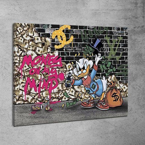 Картина на холсте со Скруджем Макдаком для офиса "Scrooge Money Mind" 50х70 см