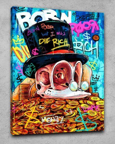 Картина з черепом Скруджа Макдака в циліндрі - &laquo;Scrooge Die Rich&raquo; - 30х40 см