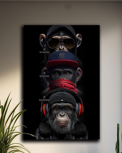 Картина на подарок три гориллы - Gangster Monkey - 40х60 см