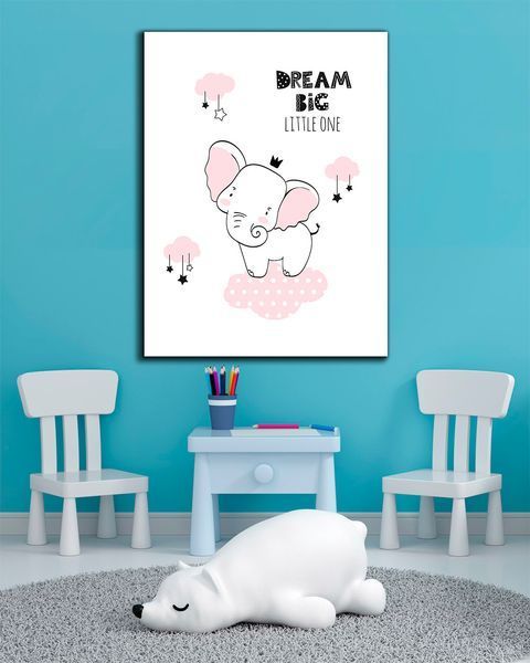 Картина для детской комнаты - Слонёнок Big Dream - 100х130 см.
