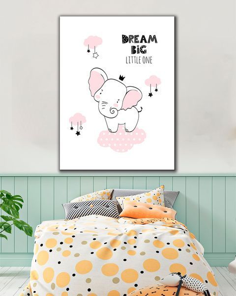 Картина для детской комнаты - Слонёнок Big Dream - 100х130 см.