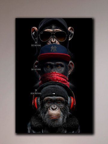 Картина на подарок три гориллы - Gangster Monkey - 60х90 см