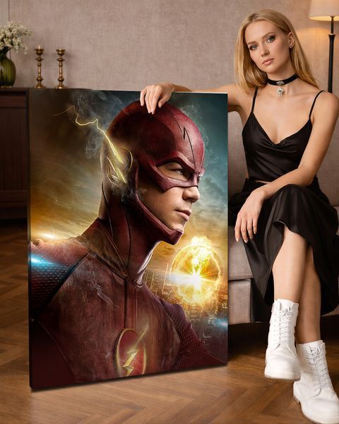 Картина с Флешем с супергероем в костюме и энергетической вспышкой - &laquo;Flash Арт&raquo; - 30х40 см