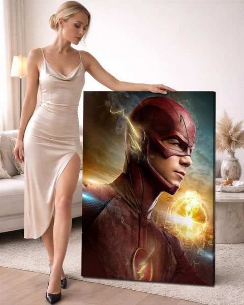 Картина с Флешем с супергероем в костюме и энергетической вспышкой - &laquo;Flash Арт&raquo; - 30х40 см