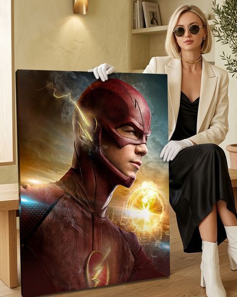 Картина с Флешем с супергероем в костюме и энергетической вспышкой - &laquo;Flash Арт&raquo; - 30х40 см