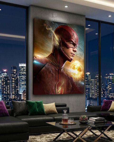 Картина с Флешем с супергероем в костюме и энергетической вспышкой - &laquo;Flash Арт&raquo; - 30х40 см