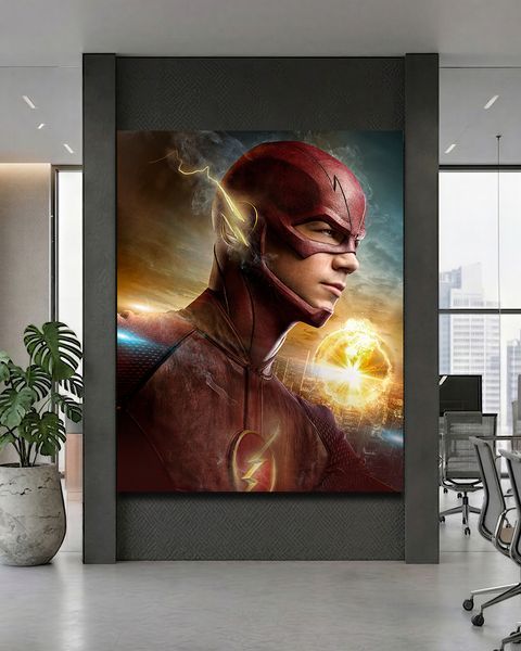 Картина с Флешем с супергероем в костюме и энергетической вспышкой - &laquo;Flash Арт&raquo; - 30х40 см