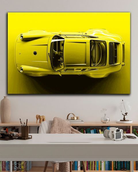 Картина с авто Porsche 911 Yellow Dream - Декор для дома и гаража - 40х60 см