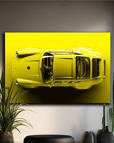 Картина с авто Porsche 911 Yellow Dream - Декор для дома и гаража - 40х60 см